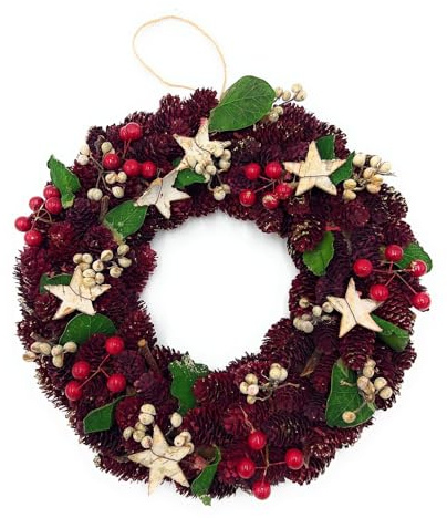Tür- & Tischkranz mit Adventsduft – Handarbeit aus echten Zapfen, Naturkranz 30 cm oder 33 cm, weihnachtliche Dekoration (Red Star, 30)
