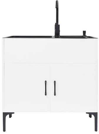 Spülbecken Edelstahl,Doppelwaschbecken,Freistehende Edelstahl Spültisch Spülbecken mit Wasserhahn, Abtropfkorb,Unterschrank,Seifenspender,Küchenspüle (Weiß, 75 * 41)