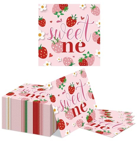 Kotkiddy 40 STK Erdbeer Party Servietten 2 Lagig 33x33cm Premium Papierservietten Für Cocktail Dinner Geburtstag Tischdeko Dinner-Servietten, weiche Party Papierservietten