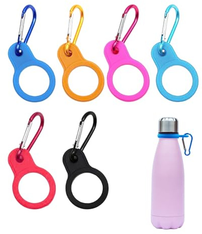 6 Pcs Silicone Water Bottle Clips with Carabiner,Water Bottle Buckle Clips | Portable Colour Series Watesr Bottles Fasteners, for Camping, Cycling, Mountaineering, Hiking, and Travel