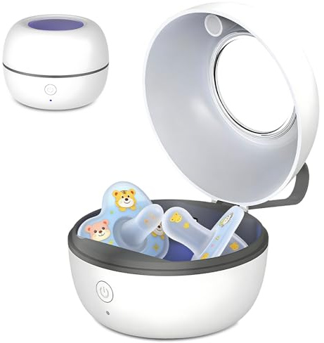 Dummy Steriliser, UV Dummy Steriliser Portable, Mini UV-C Sanitizer Box for Pacifier, 99.99% Sterilisation in 3 Mins, Type-C Rechargeable, 500mAh Battery, Baby Pacifier Steriliser for On The Go