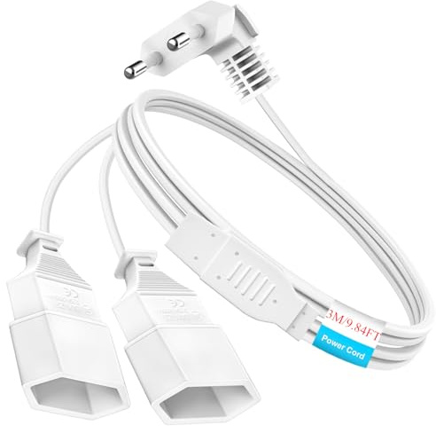 Verlängerungskabel Flach 3M(1,5m+2x1,5m), 2 in 1 Eurostecker Verlängerung | 2x 0,75 mm² Verlängerungskabel Dünn, 250V/2.5A Euro Verlängerung Geeignet für TV Monitor Computer(Weiß)