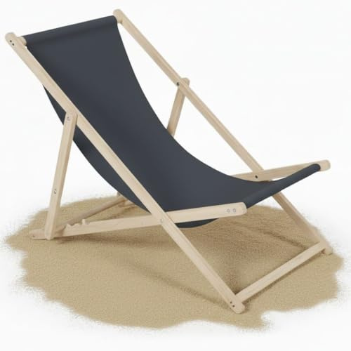 Mucola Strandliege Sonnenliege klappbar 3-Fach verstellbar Anthrazit | Liegestuhl ohne Armlehnen, Kiefer-Rahmen, atmungsaktiver luftiger Polyester-Bezug, Sicherung gegen Zusammenklappen, Strand