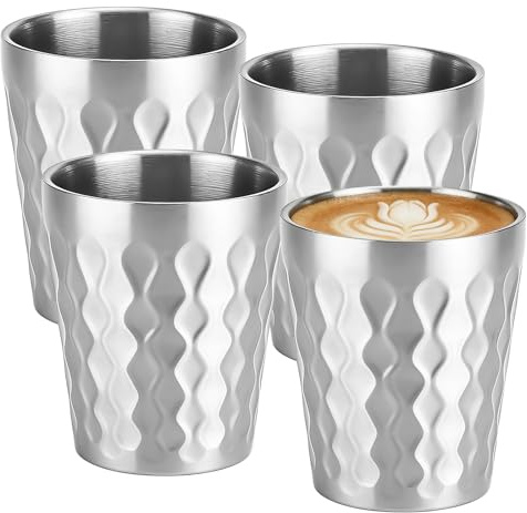 BORDEAG Lot de 4 Tasse Inox, 300 ml Empilables à Double Paroi, Gobelet Inox Incassables pour Camping, Bière et Eau, Compatibles Lave-Vaisselle