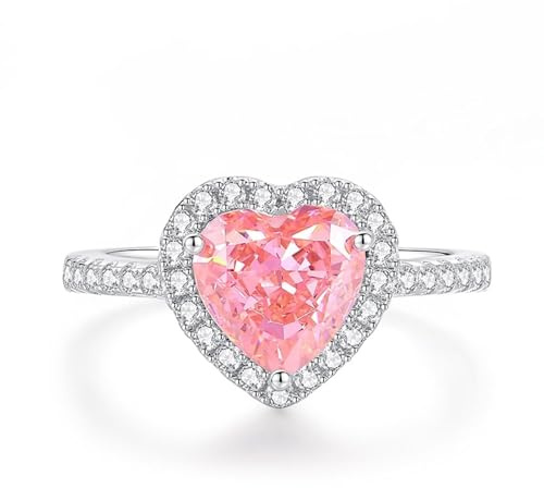Ring Schmuck, Verlobungsring Weißgold 14K 4 Karat Herzförmiger Im Labor Hergestellter Padparadscha-Saphir mit Moissanit Größe 50 (15.9)