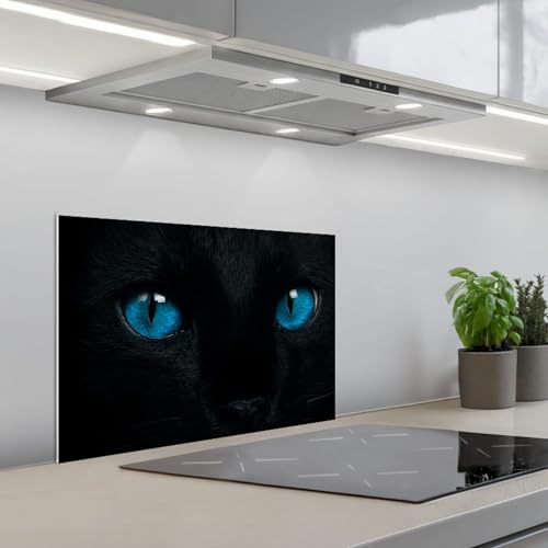 KitchenYeah© Rückwand Küche Rückwandschutz Selbstklebend Spritzschutz | 60x40 cm - Küchenrückwand Küchenfront Küchen Selbstklebende Küchenrückwände Katze - Blau - Tier - Schwarz
