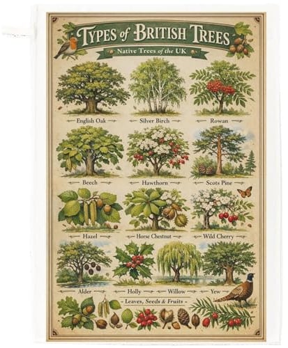 Half a Donkey Types of British Tree cotton tea towel