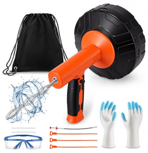 Normodic Spirale de Débouchage 14 m,avec Gants,Sac De Rangement,Lunettes | Furet Déboucheur Canalisation Fonction Automatique,Manuel&Électriquefuret Plomberie Pour Cuisine,Salle De Bain,Évier,Orange