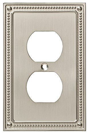 Franklin Brass Classic Beaded (1-Pack) Outlet Covers Brushed Nickel 1-Gang Wall Plate Single Duplex Switch Plates Electrical Guard W35059-SN-C