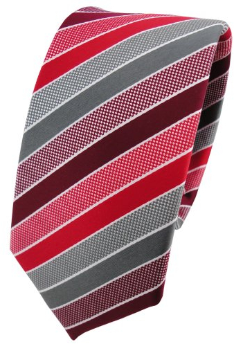 TigerTie - schmale Designer Krawatte in rot bordeaux grau silber gestreift