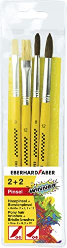Eberhard Faber 579924 - Winner Borsten- und Haarpinsel, Set mit 4 Pinselgrößen, 2 Rund- und 2 Flachpinsel, für viele Zeichen- und Maltechniken auf unterschiedlichen Maluntergründen