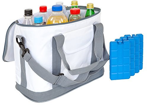 Kühltasche MARBELLA 20 Liter (= 36 Dosen) inkl. 4 Akkus für Picknick, Grillen, Wandern, Ausflüge, Urlaub (Weiß)