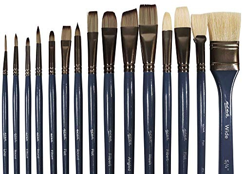 Mont Marte Premium Brush Wallet Set, 15 Piece, Includes Hog Bristle and Taklon Brushes, Suitable for Watercolor, Acrylic, Oil, Gouache and Tempera Painting