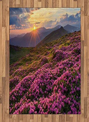 ABAKUHAUS Natur Teppich, Blumenwiese Berg, Deko-Teppich Digitaldruck, Färben mit langfristigen Halt, 120 x 180 cm, Mehrfarbig