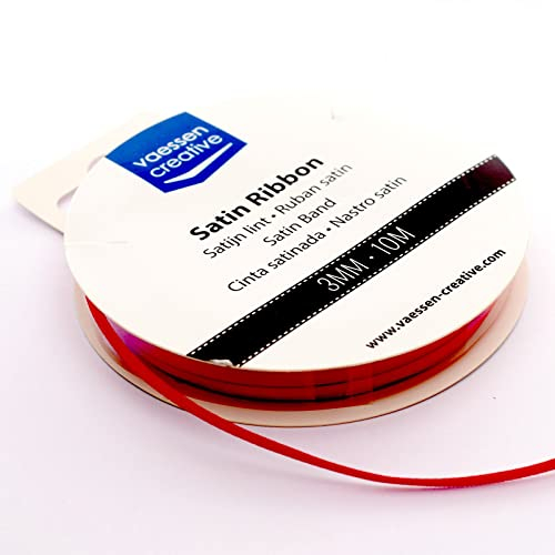 Vaessen Creative 301002-0009 Satinband Rot, 3 mm x 10 Meter, Schleifenband, Dekoband, Geschenkband und Stoffband für Hochzeit, Taufe und Geburtstagsgeschenke, 3MM