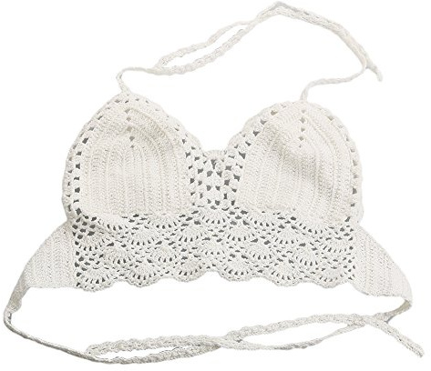 LLLucky Frauen häkeln gestrickte Bikini-Oberteile Handmade Pushing Up abnehmbare Pads Bademode Tops Dreieck Halfter gestrickt Strand Badeanzug Tops Bralette Weiß
