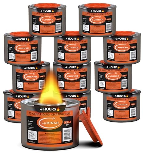 Luminar Resealable-Wick Chafing Fuel Cans, 12 Pack, 4 Hour - Premium Quality Burners for Food Warmers - No More Spills, Waste, or Hassle - Perfect for Convenient, and Long-Lasting Event Catering