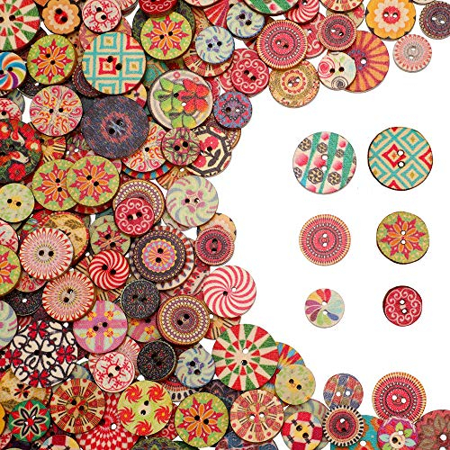 BOELLRUNO 400 Stück Holzknöpfe Bunte knöpfe Nähen zum basteln Holzknöpfe Vintage Rund Knopf für Nähen Basteln DIY(15mm,20mm,25mm)