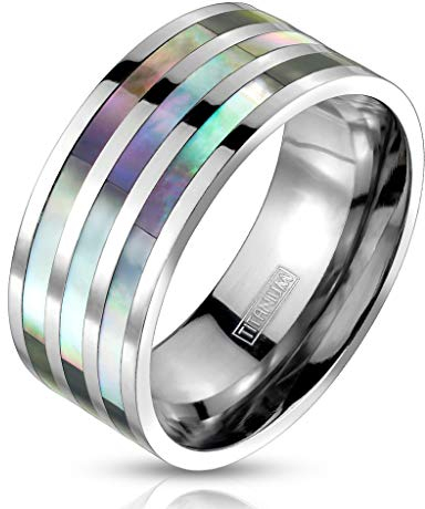 Paula & Fritz® Ring Damen Silber Abalone-Muschel Titan-IUM Grade 2 Größe 49 (15,6) 7-mm breit Partnerring Verlobungsring Herrenring Bandring Damenring