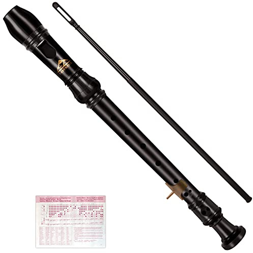 Eastrock Flûte à Bec Instrument de Style Allemand Soprano Flûte à Bec 3 Pièces pour Débutants avec Tableau des Doigts, sac D'emballage, Repose-Pouce, Marron