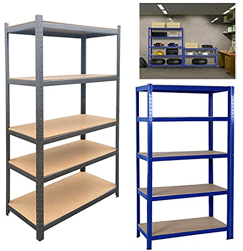 Étagère en métal pour charges lourdes 170 cm (H) x 75 cm (l) x 30 cm (l) cm Système d'étagère jusqu'à 875 kg Étagères et étagères avec 5 tablettes réglables en hauteur MDF Étagère d'atelier