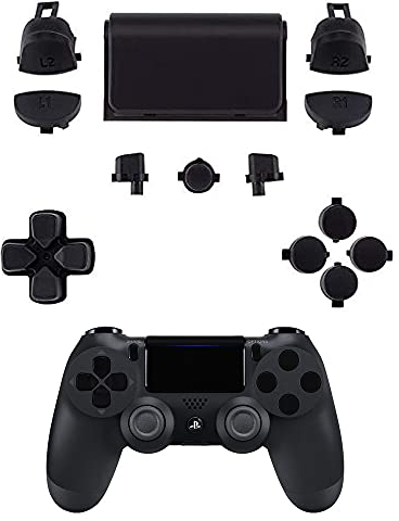 MMOBIEL Kit Completo Sostituzione Pulsanti Compatibile con Controller Playstation 4 PS4, PS4 Slim, PS4 PRO Dualshock 4 compreso cacciavite e plettro per Apertura Nero Satinato