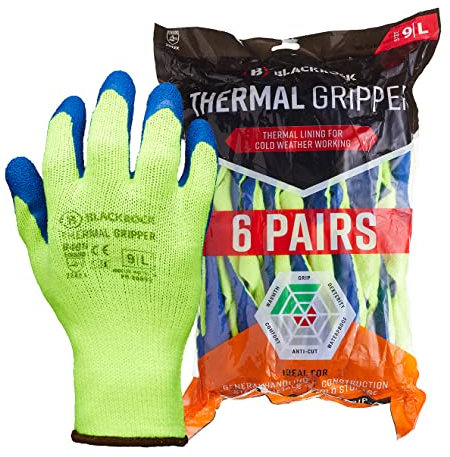 Blackrock Pack of 6 Thermal Insulated Heavy Duty Latex Coated Gripper Safety Work Gloves, Mens Womens Working Grip, For Cold Storage, Handling, Railways, Agriculture, Building & Construction - Size XL