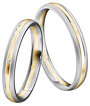JC Trauringe Gold 585 Bicolor Paarpreis Poliert&mattiert I Partnerringe Gelb- und Weißgold mit Gravur in edler Schatulle I 2 Hochzeitsringe Herrenring ohne & Damenring mit Zirkonia Stein I ICT33
