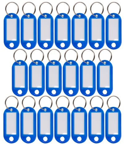 WINTEX 20x Schlüsselanhänger beschriftbar - Strapazierfähige Schlüssel Anhänger mit Etiketten - Farbige Schlüsselanhänger zum Beschriften für Organisation oder Reisen - Blau