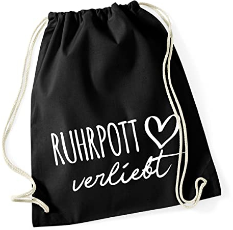 HUURAA Turnbeutel Ruhrpott verliebt Rucksack Baumwolle 12 Liter Black mit Namen deiner lieblings Region Geschenk Idee für Freunde und Familie