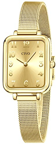 CIVO Orologio Donna Oro Sottile Ultra Minimalisti Acciaio Inossidabile Impermeabile Orologi Classico Elegante Polso Analogici Quadrato Casual