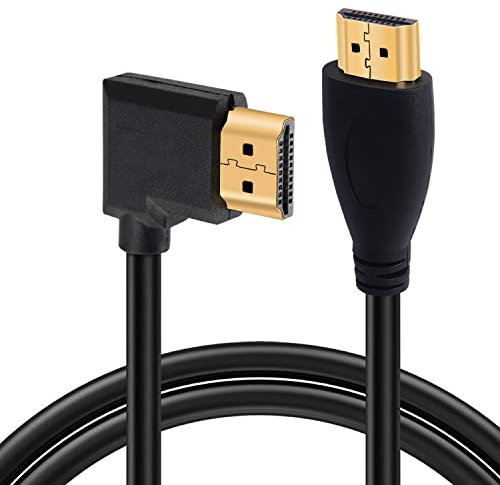GELRHONR Cable HDMI 4K 1.4, cable HDMI macho a macho de ángulo recto de 4 k@30 Hz, conector chapado en oro, soporte ARC, 3D, Ethernet, para TV HD, Lactop, PC, proyector negro (1 m) (recto/derecha)