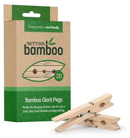 20 x Bamboo Wooden Pegs Strong Clothes Giant Pegs for Washing Line and Hanging Pictures, Arts and Craft