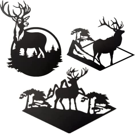 JSWLYWMTPJ 3 Stück Kreativ Metall Hirsch Wanddeko Schwarz Außen Wohnzimmer Garten Dekoration,Wandschmuck Metall Waldhirsch Kiefer Für Haus Garten Dekoration Wandkunst Metall