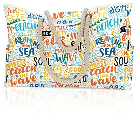 CORIOS Extra Große Strandtasche XXL Familie Shopper Schultertasche Beach Bag mit Anti-Diebstahl-Magnetschnalle Handtasche Sommertaschen Damen für Strand Pool Fitnessstudio Reisen Farbige Buchstaben