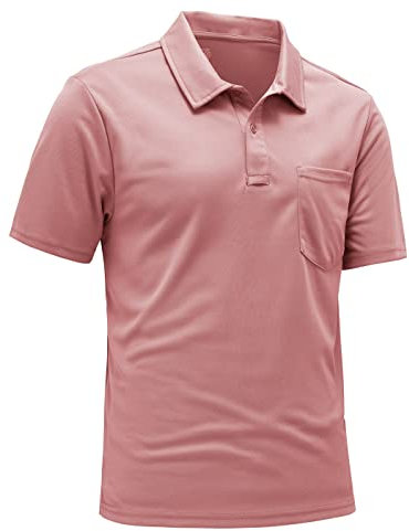YSENTO Men's Polo Shirts Dry Fit Short Sleeve Collared Golf T Shirts with Pocket, Pink, Large