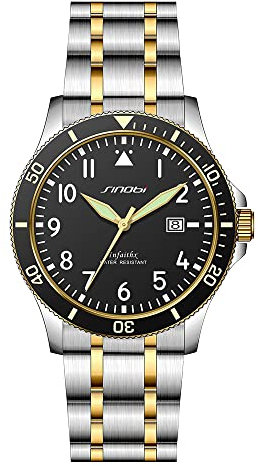 SHENGKE SINOBI Herren Freizeituhren Leuchtende Armbanduhren für Männer mit Kalender Datum Wasserdicht Leicht zu lesen Uhr Männer (Gold-Black)