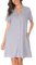 Vlazom Women Soft Nighties V-Neck Button Down Nightdress Classic Boyfriend Style Sleepshirt Relaxed Nightshirt Sleepwear Light Grey,XL