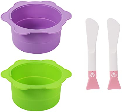 2pcs Wax Pot Liner, Petal Type Silicone Reusable Wax Warmer Liner with 2pcs Silicone Wax Spatula Non-Stick Wax Warmer Liners for 16 Oz Electric Waxing Kit (Purple, Green)