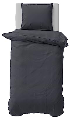 NAUTICA Home Solid Twinforce - BETTWÄSCHE Set - Anthrazit Baumwolle 135X200 Bettbezug + 80X80 Kissenbezug Reißverschluss Weich