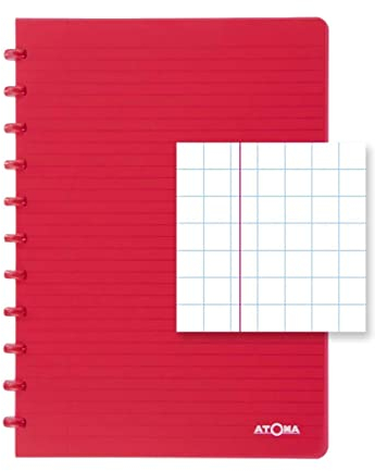 ATOMA Notizbuchsystem - Robust transparent - A4 - rot - Kariert 5 mm