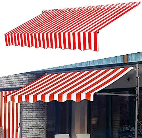 TRUNXUCL Ersatz Markisenstoff, Einziehbares Terrassenmarkisen Ersatzstofftuch, Wasserdichtes Canvas Sonnenschutztuch, für Fenster, Balkon, Hof (Color : Red+White, Size : 3.5M/137.8IN)