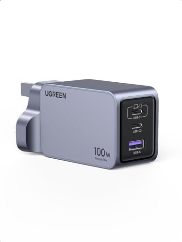 UGREEN USB C Charger 100W Fast Charger USB C Plug Nexode Pro 3-Port GaN Charger PPS Fast Charging Compact Adapter Compatible with MacBook Pro/Air, Dell, iPad Pro, iPhone 16/15, Galaxy S24, Pixel, etc
