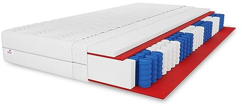 MARPUR 7 ZONEN Taschenfederkernmatratze Lambada 100X200 cm, Feder-Matratze Härtegrad H3, Höhe ca. 15 cm, Farbe: Weiß, inkl. Bezug
