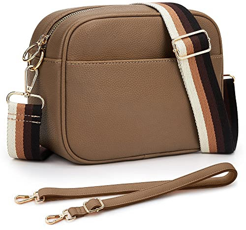 KALIDI Damen Umhängetasche, stylisch Veganem Leder Breiter Gurt Crossbody Schultertasch mit 2 abnehmbarem Schultergurt für tägliches Arbeiten, Einkaufen, Verabredungen, Reisen