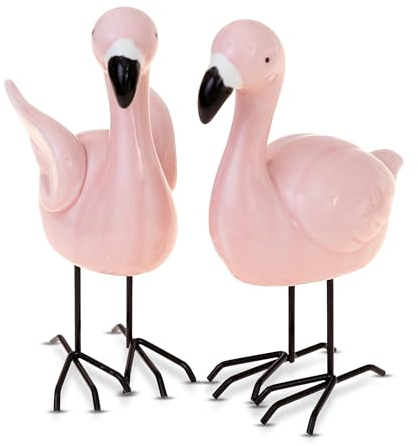 Flanacom Flamingo Dekofiguren Set Rosa 16 x 10 cm Deko Wohnzimmer Gartendeko für draußen Geschenk für Frauen