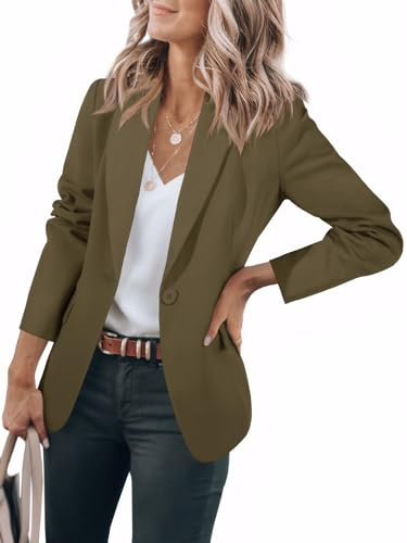 Cicy Bell Donna manica lunga Casual Blazer Lavoro Ufficio Bottone Open Front Jacket Tuta, Verde militare, XXL