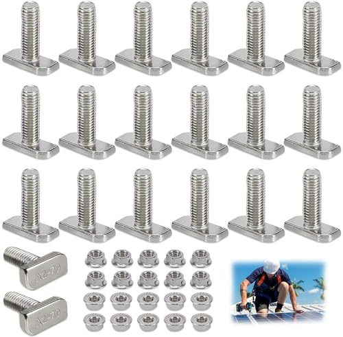 20 Pezzi Viti a Testa Martello M8, Bulloni Slot T in Acciaio Inox A2-70, Viti a Testa Martellata Con Dadi a Flangia M8, per il Montaggio su Binario di Supporto Della Serra e Modulo Solare