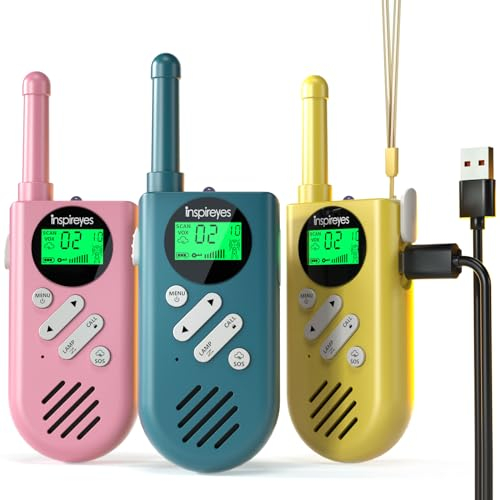 Inspireyes Talkie Walkie Enfants Rechargeable, 48 Heures de Temps de Travail, Longue Portée de 3 Kilomètres, Cadeaux d'anniversaire pour Garçons Filles, Jouets de Plein air pour Enfants de 3 à 12 Ans