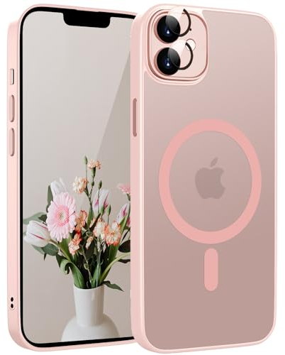 HGH Magnetisch Hülle für iPhone 12 6,1 Zoll Kompatibel mit MagSafe Kabellosem Laden, Durchscheinende Matt Handyhülle für iPhone 12 Dünn Stoßfest Schutzhülle kameraschutz für iPhone 12 Case Rosa
